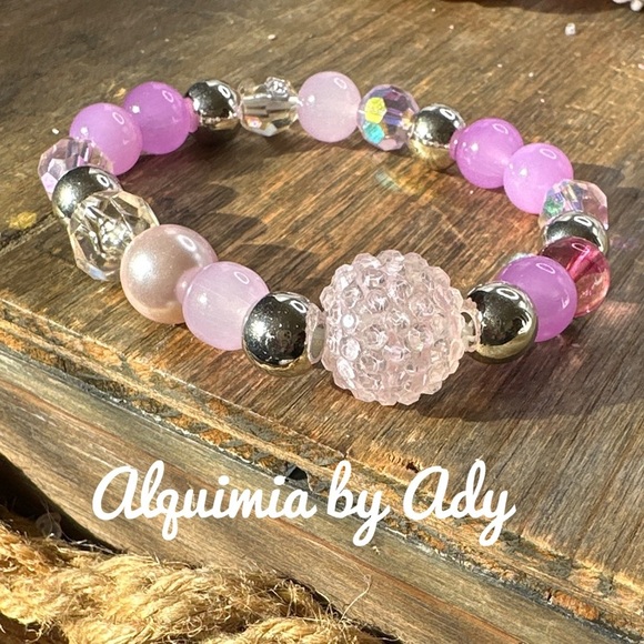 Chunky Pink Quartz beaded bracelet bohemian: pastel/minimalist - Picture 1 of 5